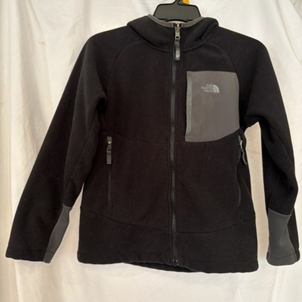 THE NORTH FACE Hooded Jacket Kids Youth 10-12 Black Gray Fleece Unisex Warm